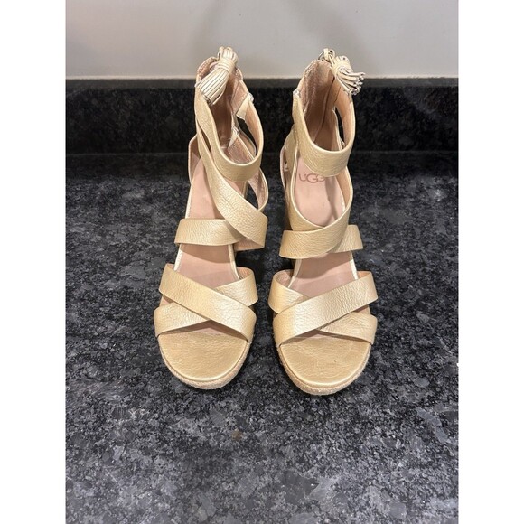 Ugg Raquel Gold Platform Wedge Sandals Criss Cross Women’s Size 9 US Party Fairy - Picture 2 of 7